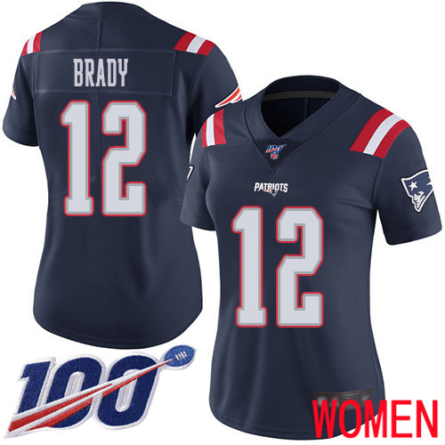 New England Patriots Football #12 100th Season Rush Vapor Limited Navy Blue Women Tom Brady NFL Jersey->new england patriots->NFL Jersey